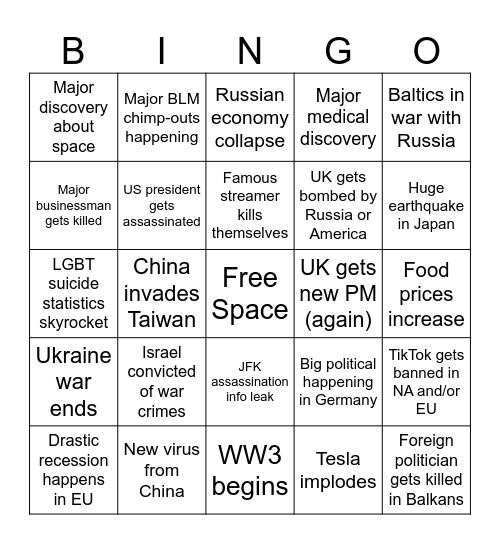 Nothing Ever Happens Bingo Card