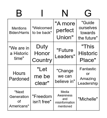 Obama Night Bingo Card