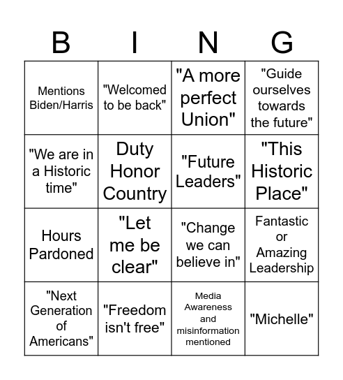Obama Night Bingo Card