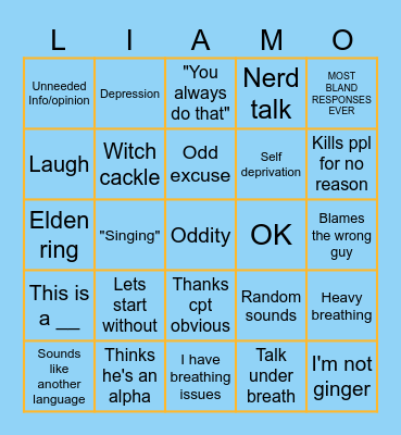 Liam VC BINGO Card