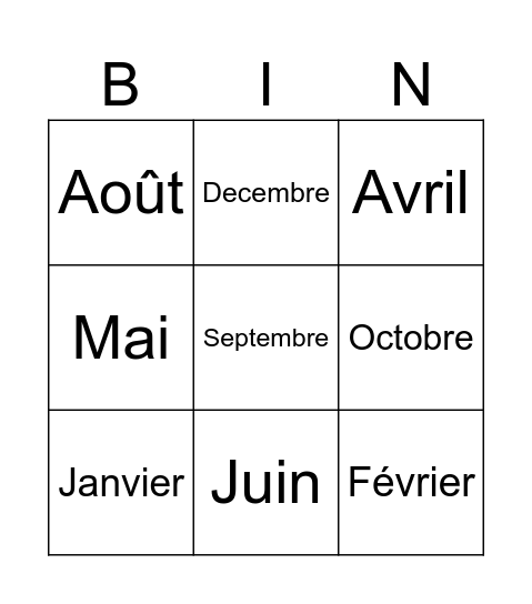 Les Mois Bingo Card