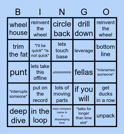 Corporate American Jargon Bingo Card