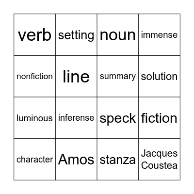 Vocabulary Bingo Card