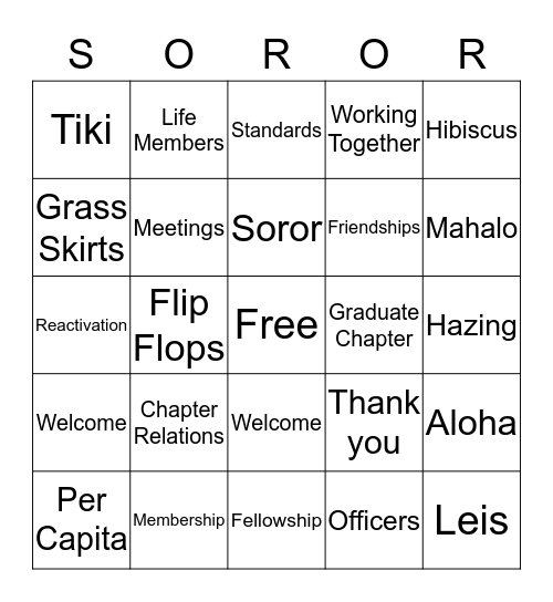 Sisterly Relation Membership Soiree' Bingo Card