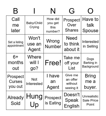 Seller Excuse Bingo Card