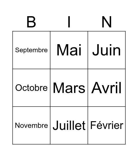 Les mois Bingo Card