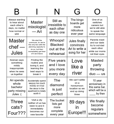 5x5 for Ari x Jules x5 Bingo Card