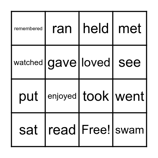 Past Simple Bingo Card