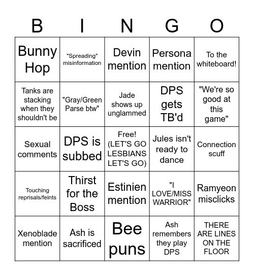 Arcadion Struggles Bingo Card