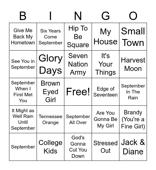 September Fall Fun Bingo Card