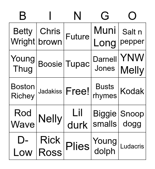 Trap Bingo Card