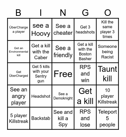 Team Fortress 2 Bingo Card