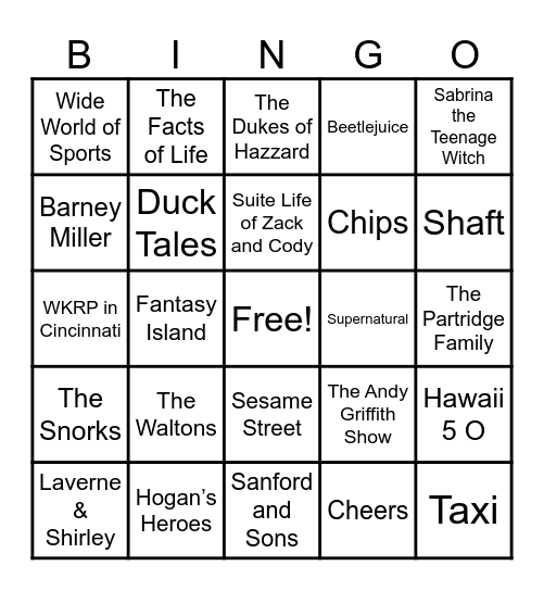 Theme Songs! Bingo Card