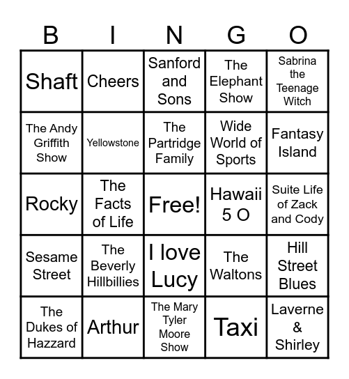 Theme Songs Bingo Card