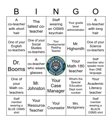 Back to School Night Bingo Card