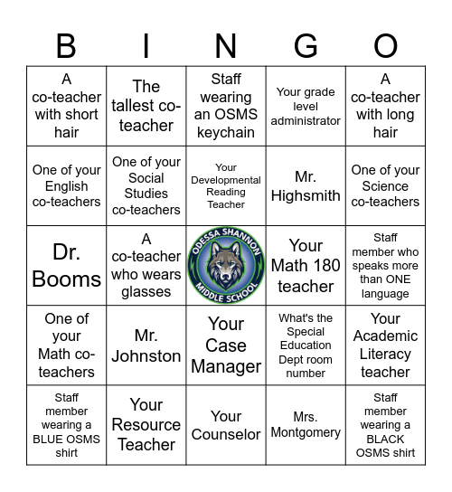 Back to School Night Bingo Card