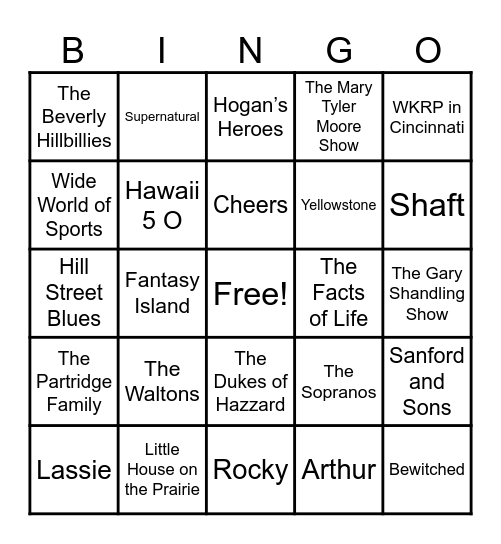 Theme Songs Bingo Card