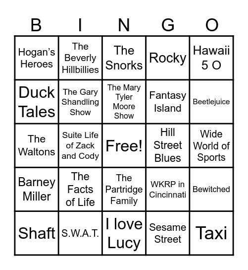 Theme Songs Bingo Card