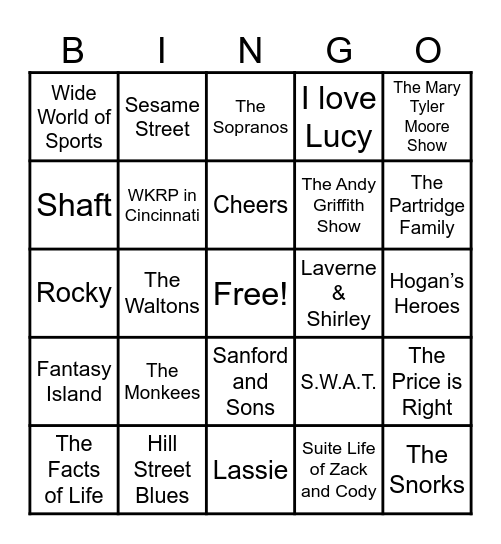 Theme Songs Bingo Card