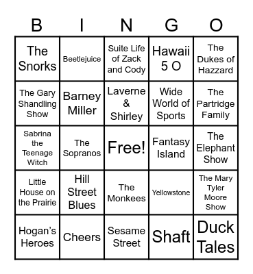Theme Songs Bingo Card