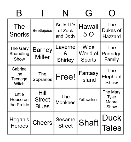 Theme Songs Bingo Card