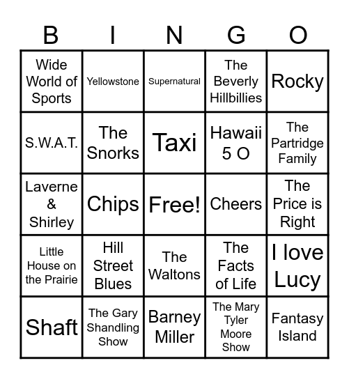 Theme Songs Bingo Card