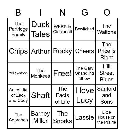 Theme Songs Bingo Card