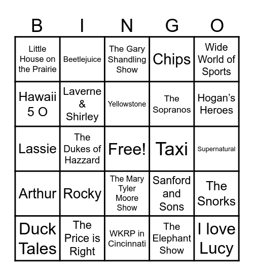 Theme Songs Bingo Card