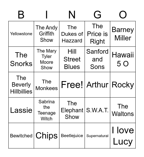 Theme Songs Bingo Card