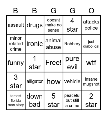 Florida Man Bingo Card