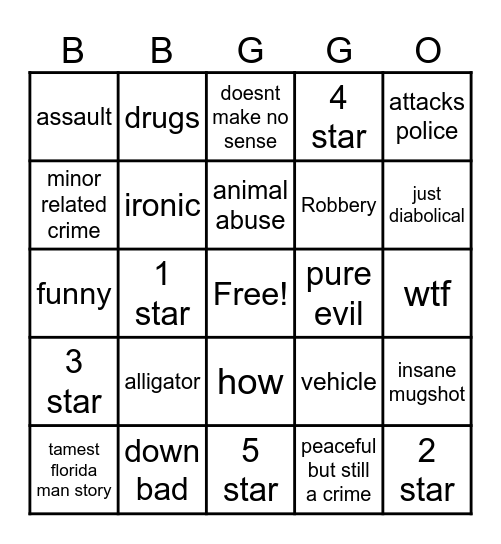 Florida Man Bingo Card