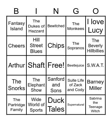 Theme Songs Bingo Card