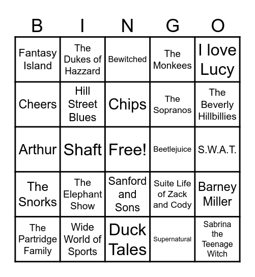 Theme Songs Bingo Card