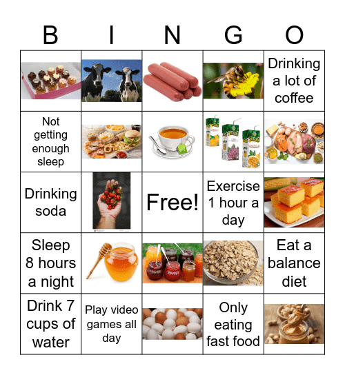 Healthy and Unhealthy Habits Bingo Card