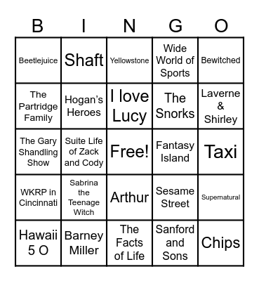 Theme Songs Bingo Card
