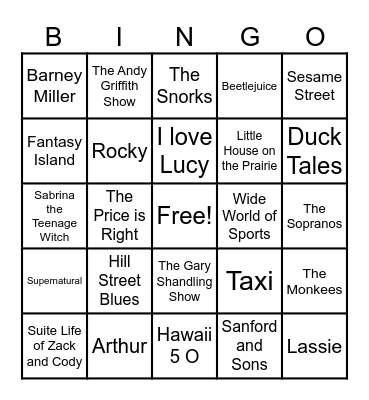 Theme Songs Bingo Card