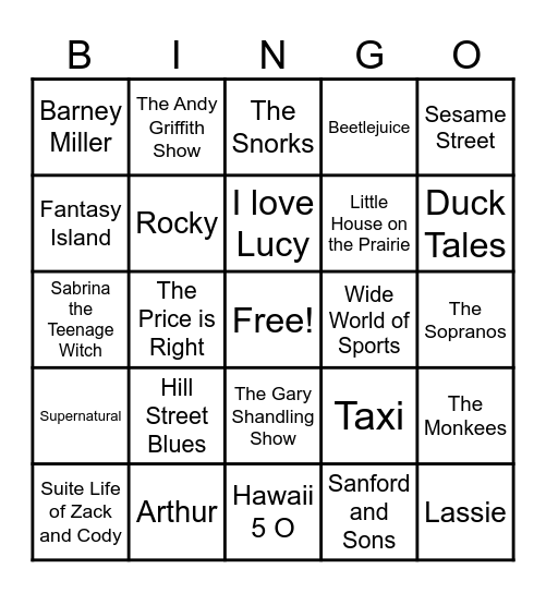 Theme Songs Bingo Card