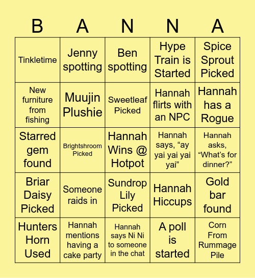 Hannahbananaram Bingo!! Bingo Card