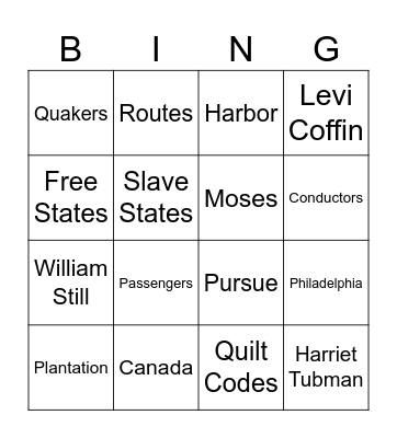 The Underground RailRoad Bingo Card