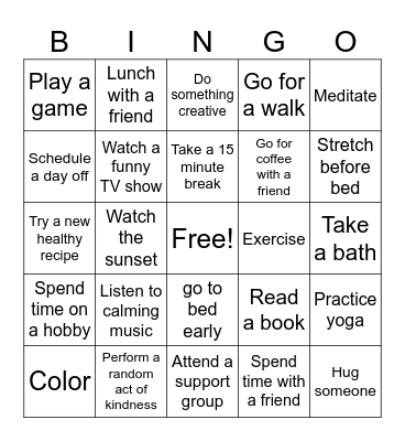 Self-Care BINGO Card