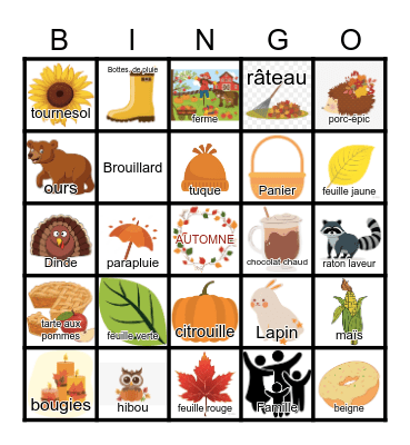 Automne Bingo Card