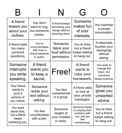 Boundary Bingo Card