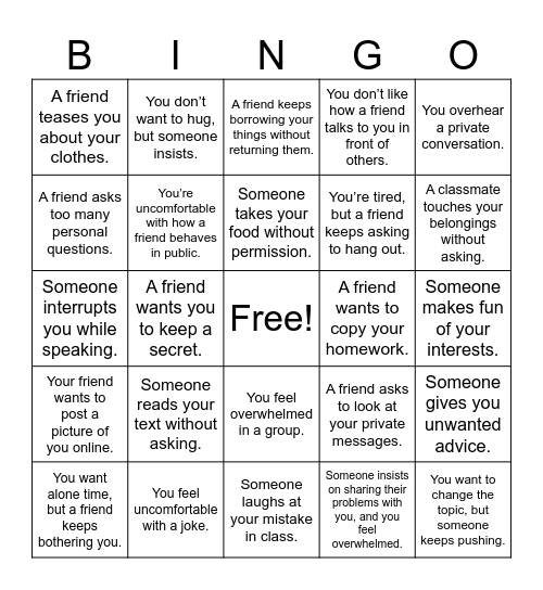 Boundary Bingo Card