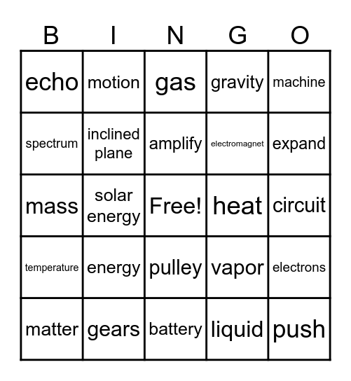 Science Bingo Card