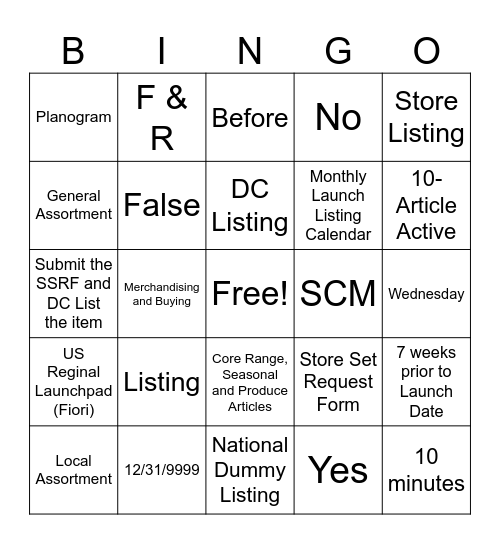 Listing BINGO Card