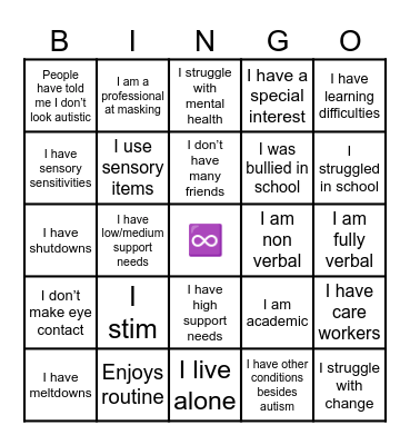 Autism Bingo Card