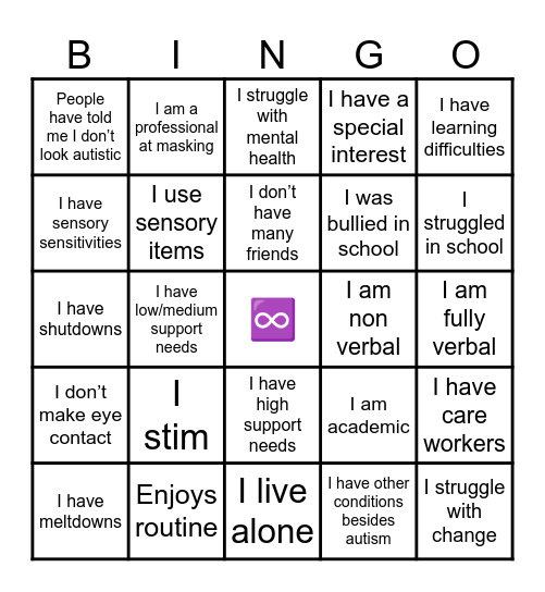 Autism Bingo Card