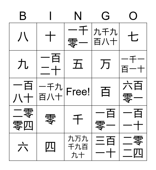 数字冰果 Bingo Card