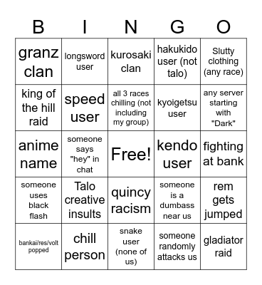 Type Soul Nights Bingo Card