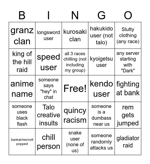 Type Soul Nights Bingo Card